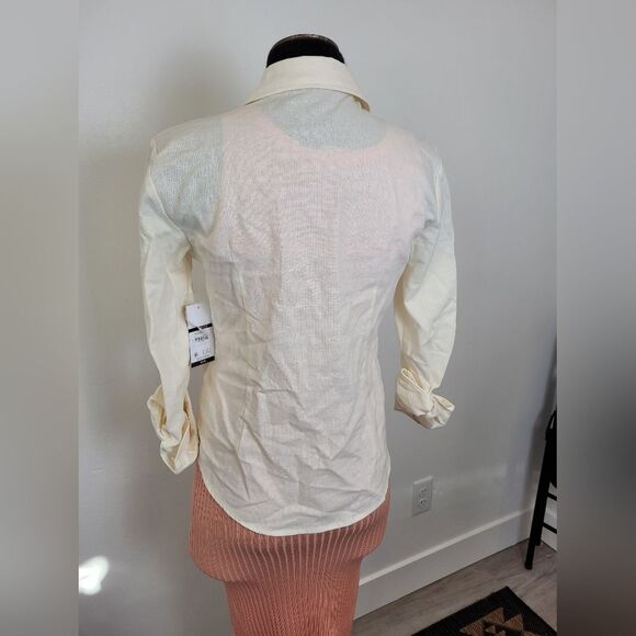 Women's XS Outfit Ribknit Bodycon Dress Linen Button Waist Tie Shirt Pink White - Picture 7 of 14